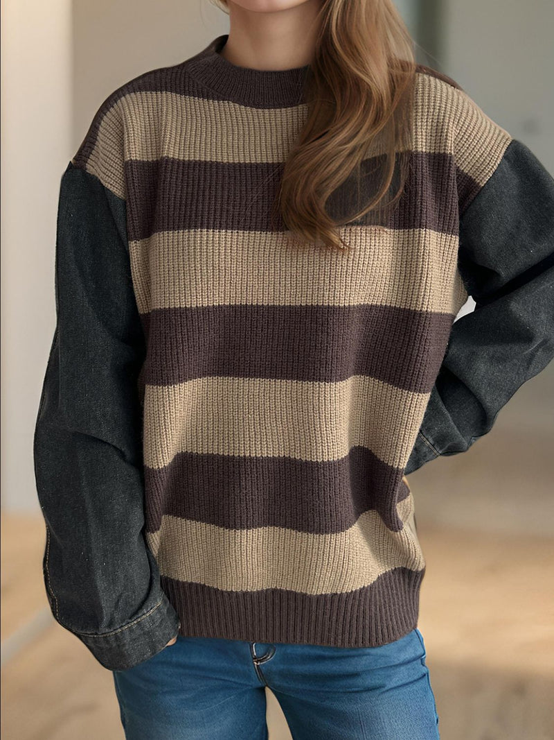 Ava Contrast Round Neck Long Sleeve Sweater