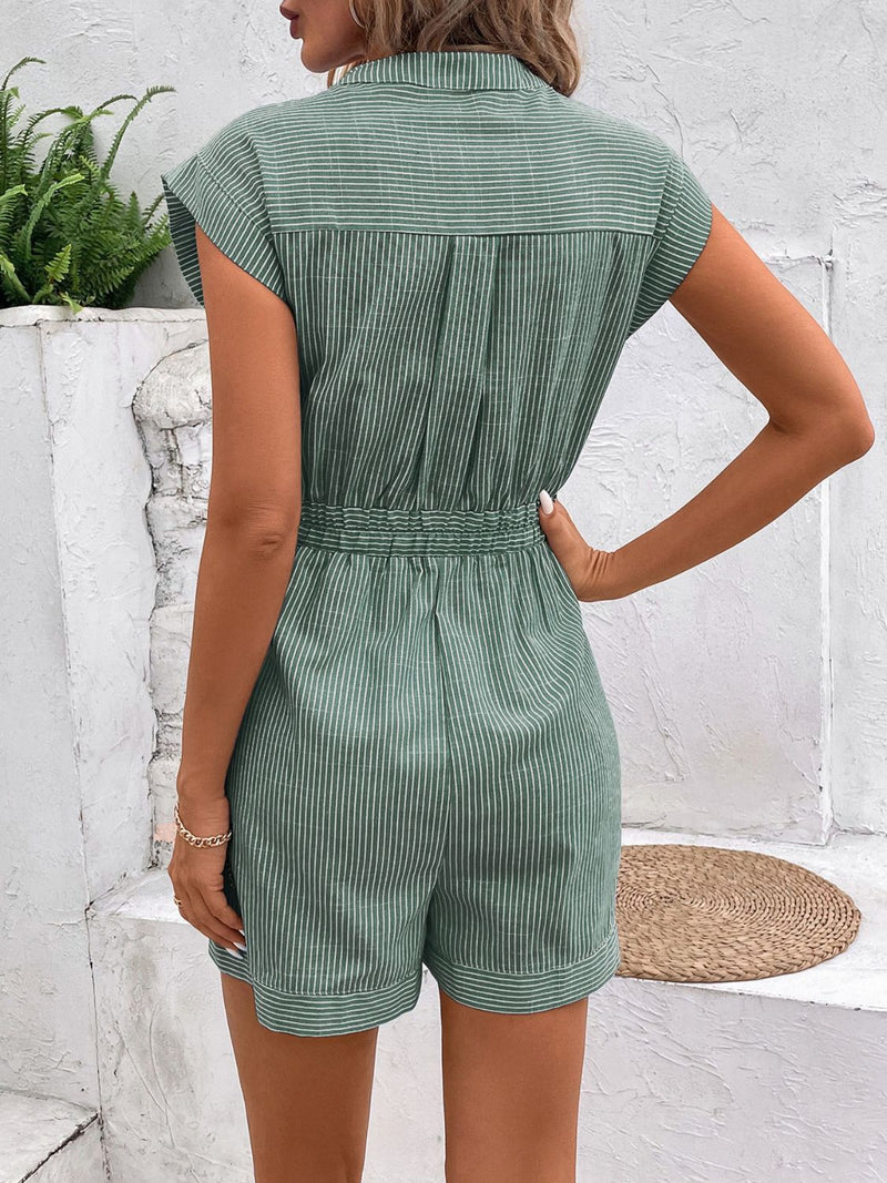 Alora Striped Notched Tie Waist Romper