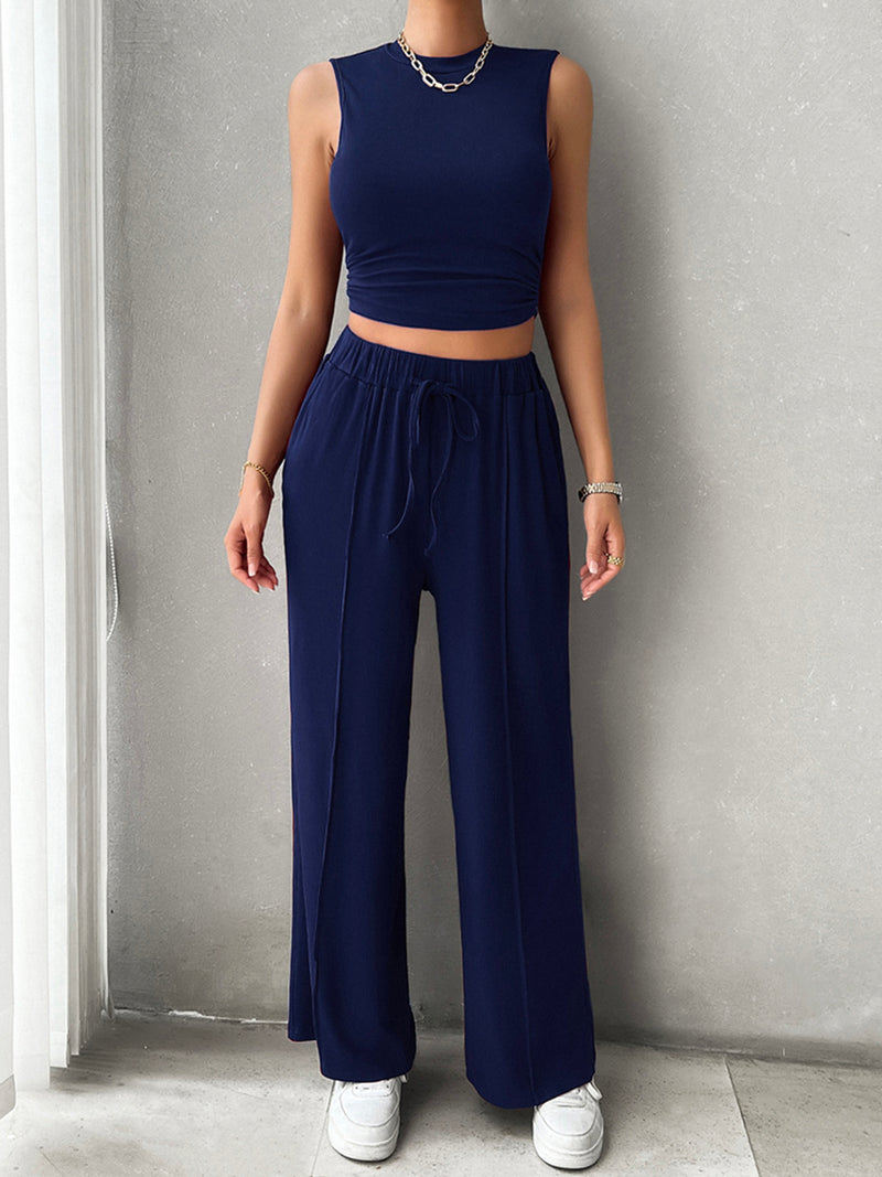 Malia Mock Neck Sleeveless Top and Drawstring Pants Set