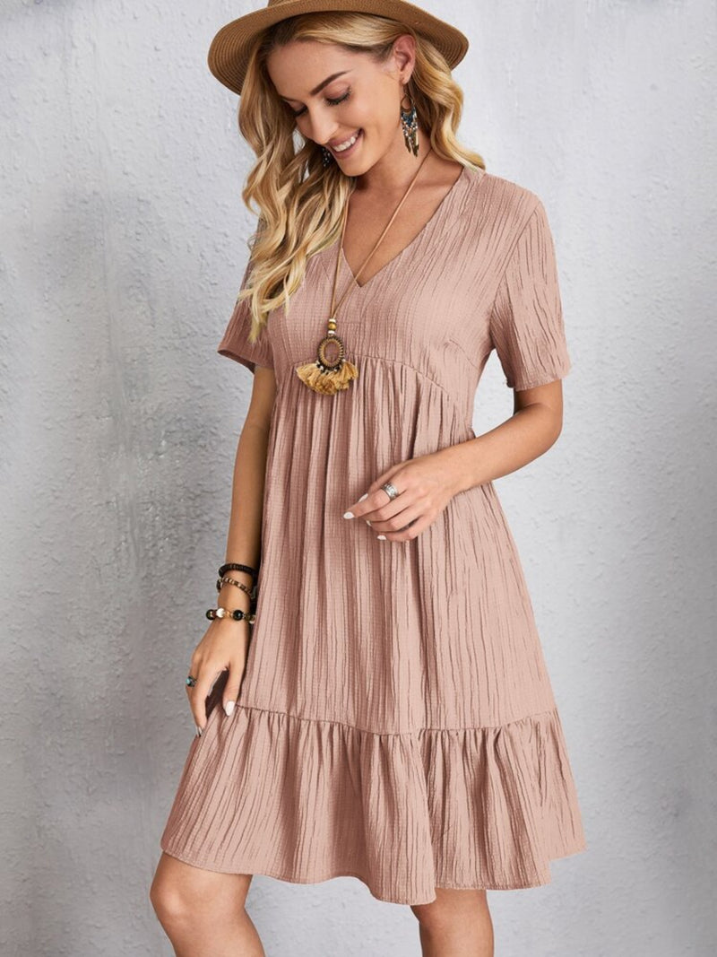 Jovie Full Size V-Neck Short Sleeve Dress