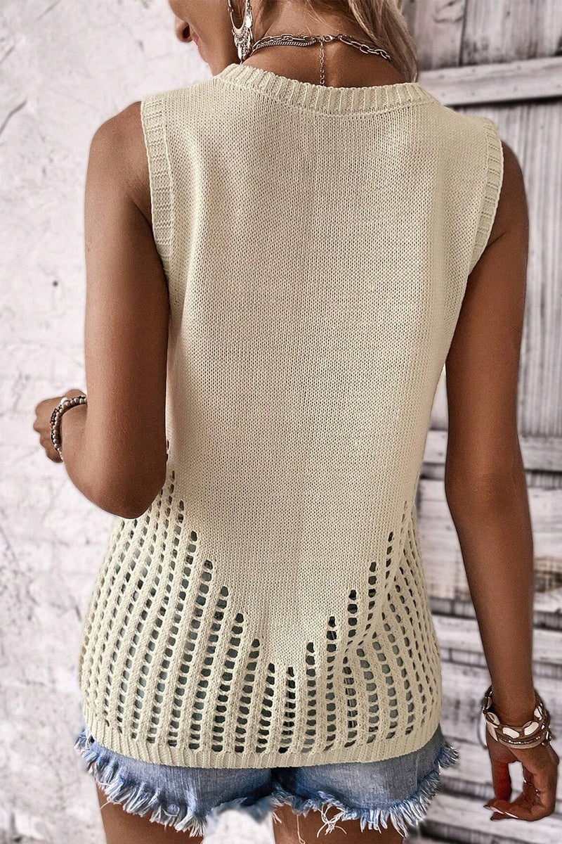 Zoya Openwork Round Neck Knit Vest