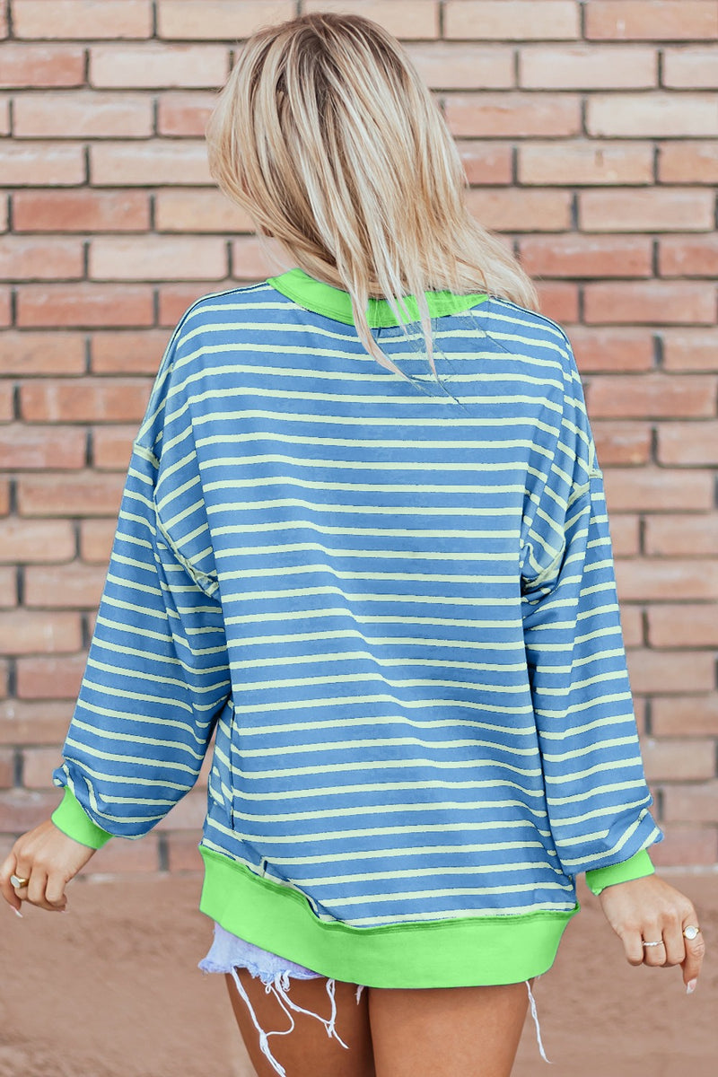 Wanda High-Low Striped Long Sleeve Sweatshirt