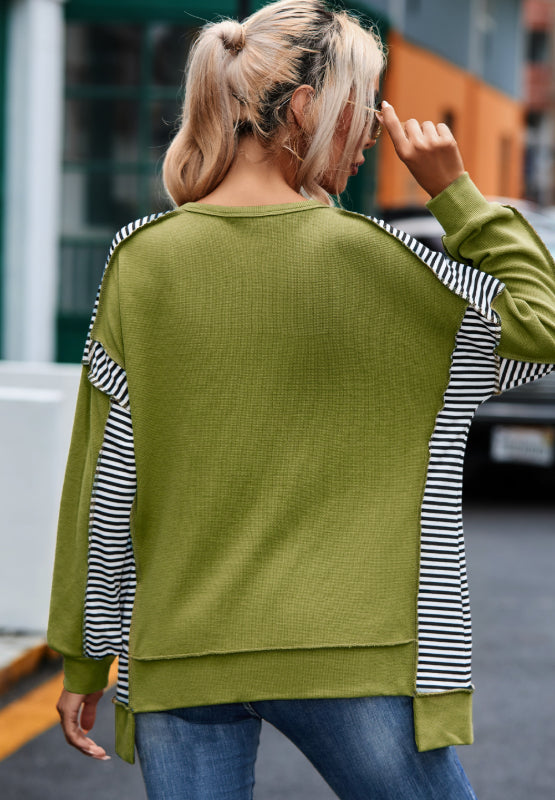 Kelly Striped Exposed Seam Half Button Sweatshirt