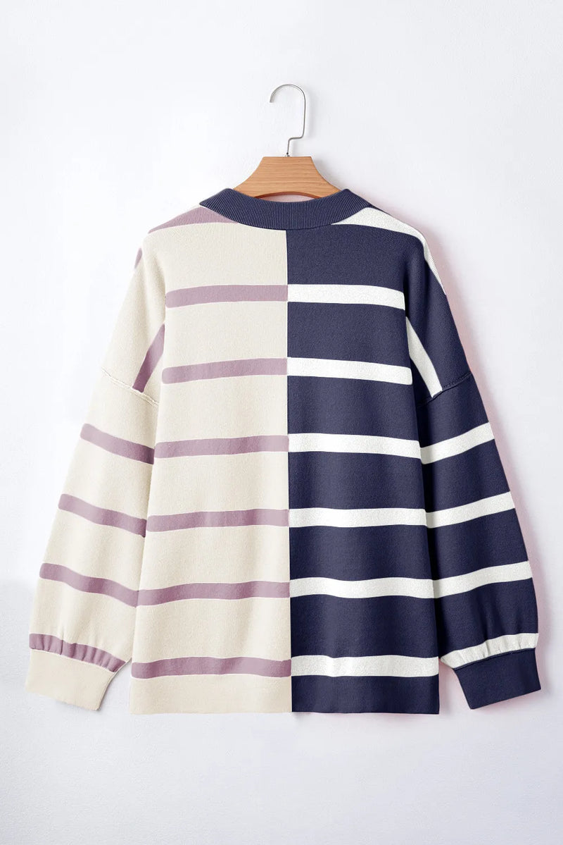 Jill Striped Round Neck Long Sleeve Knit Top