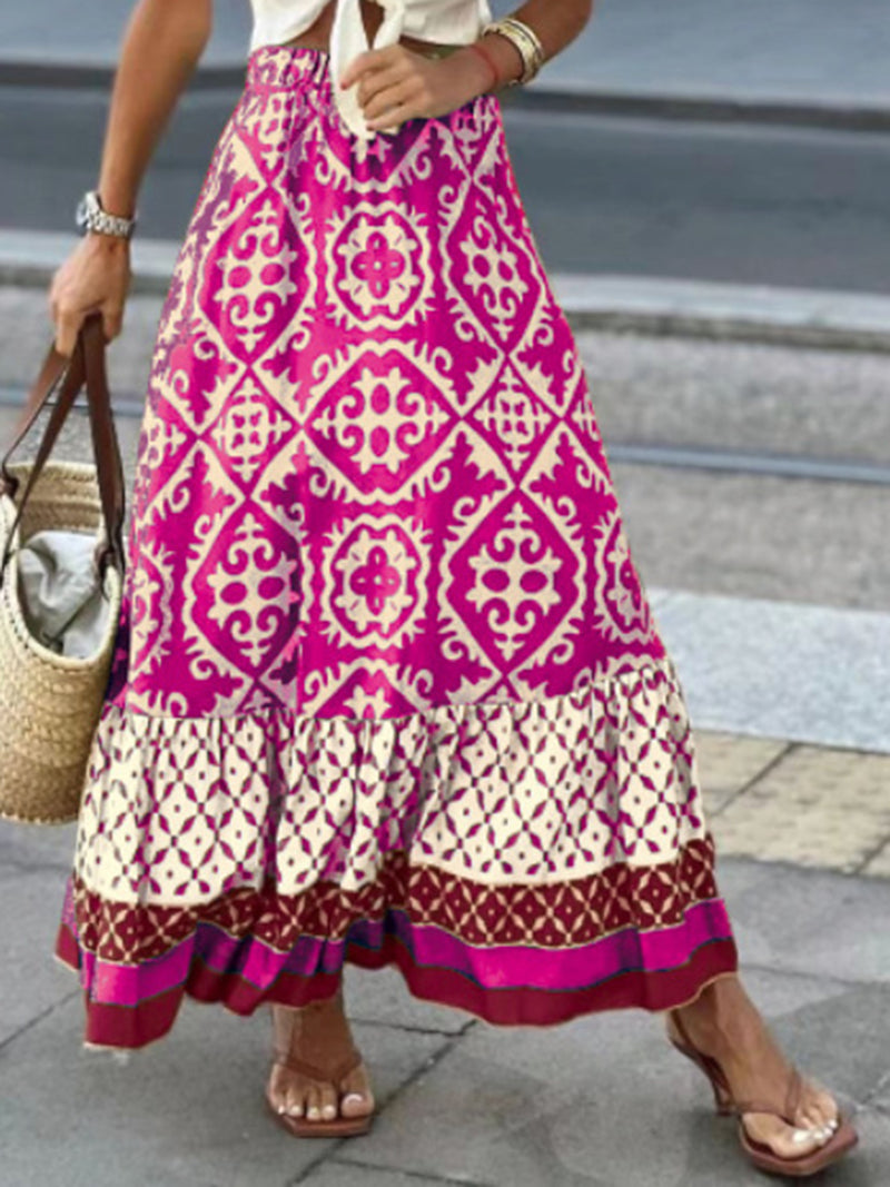 Thalia Geometric Elastic Waist Maxi Skirt