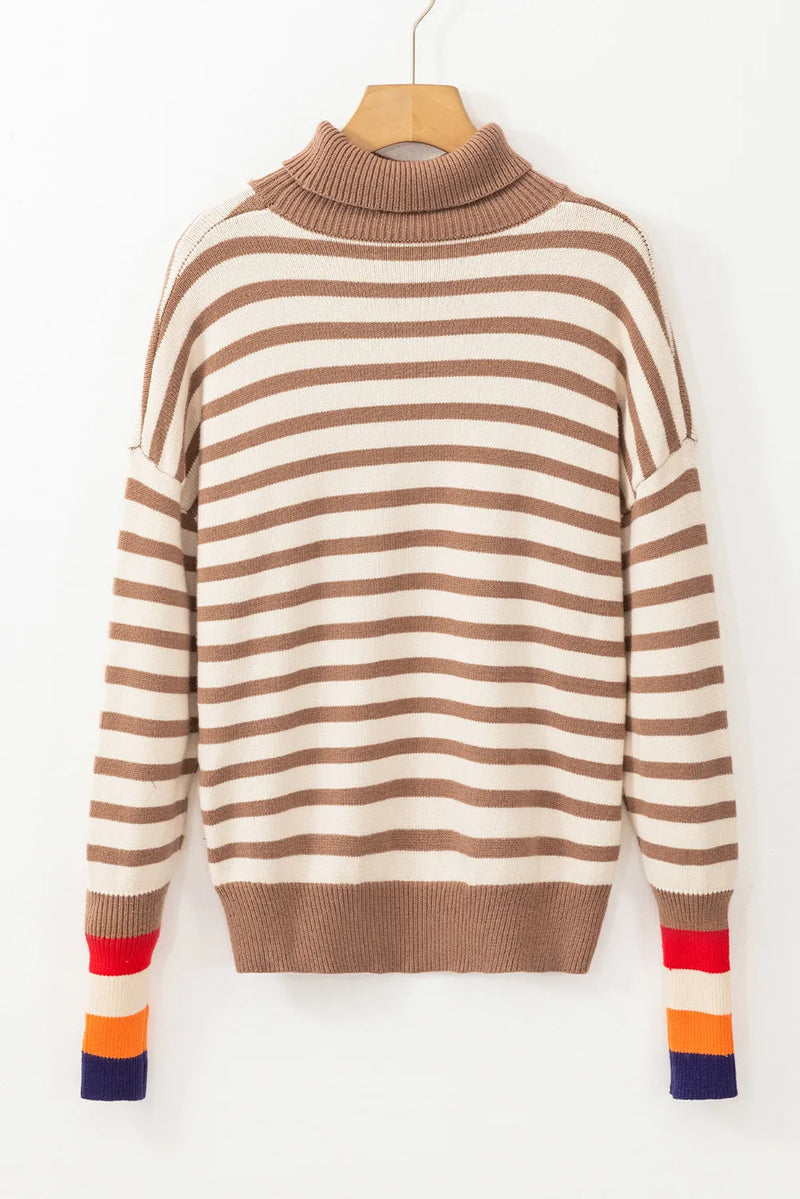 Bella Striped Turtleneck Long Sleeve Sweater