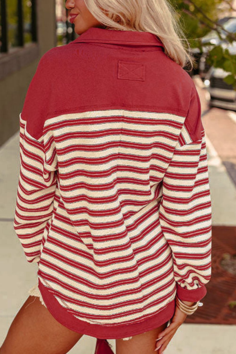 Diedre Stripe Johnny Collar Drop Shoulder Sweatshirt