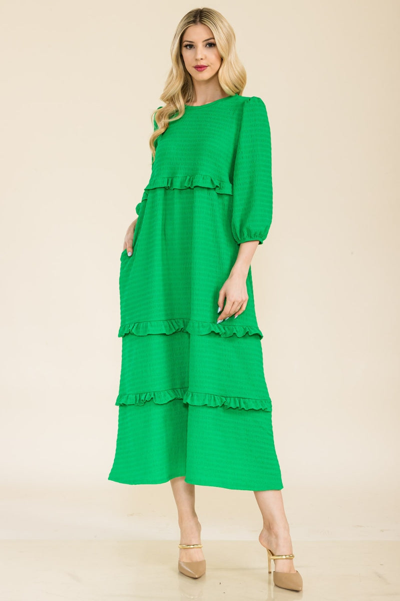 Kylie Full Size Tiered-Ruffle Midi Dress