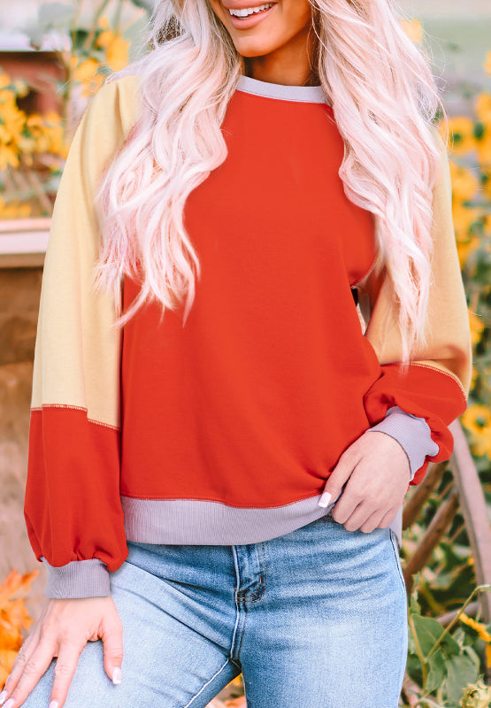 Hannah Color Block Round Neck Long Sleeve Sweatshirt