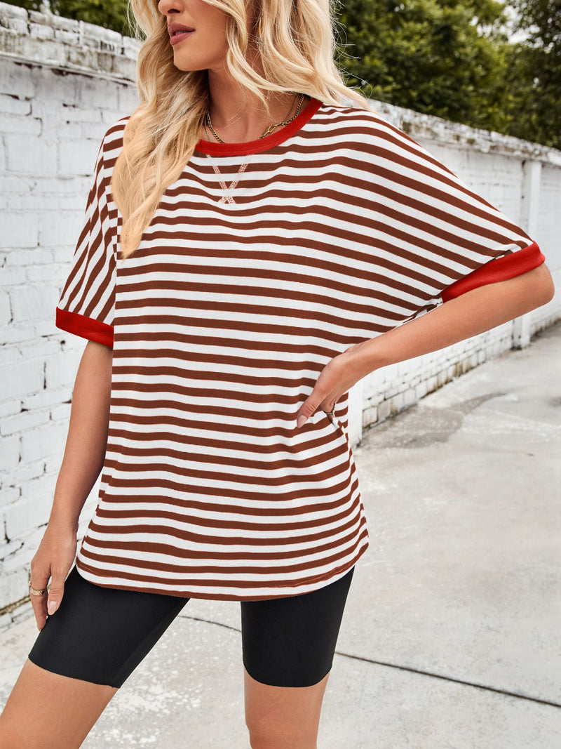 Tanya Lovelet Striped Round Neck Half Sleeve T-Shirt