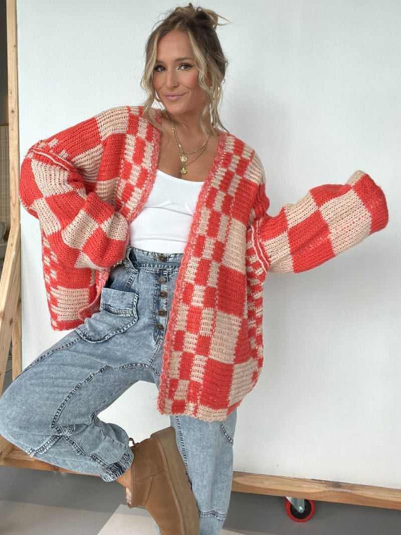 Ashley Plaid Open Front Long Sleeve Cardigan