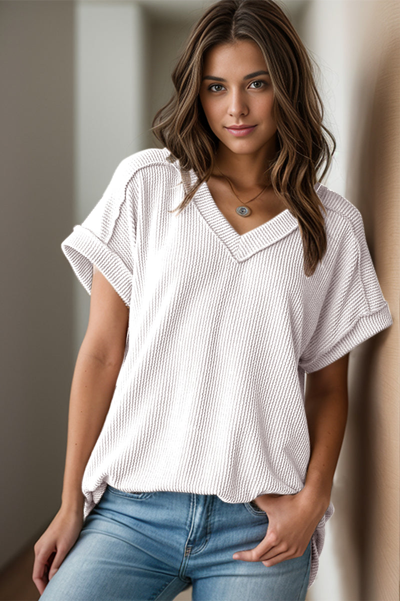 Alice Textured V-Neck Short Sleeve Top