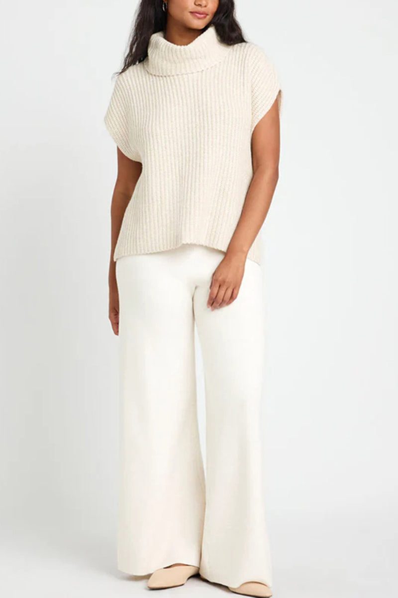 Alden Slit Turtleneck Cap Sleeve Sweater