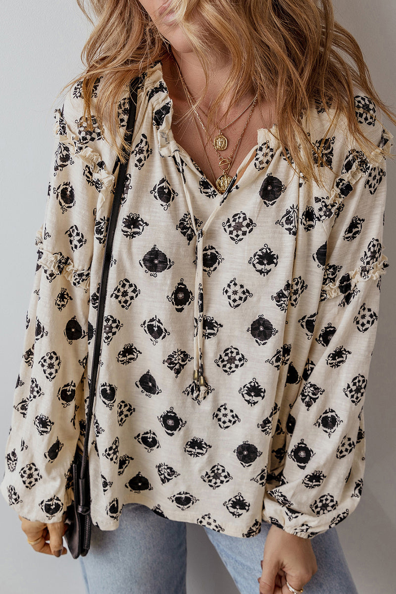 Silas Printed Tie Neck Long Sleeve Blouse