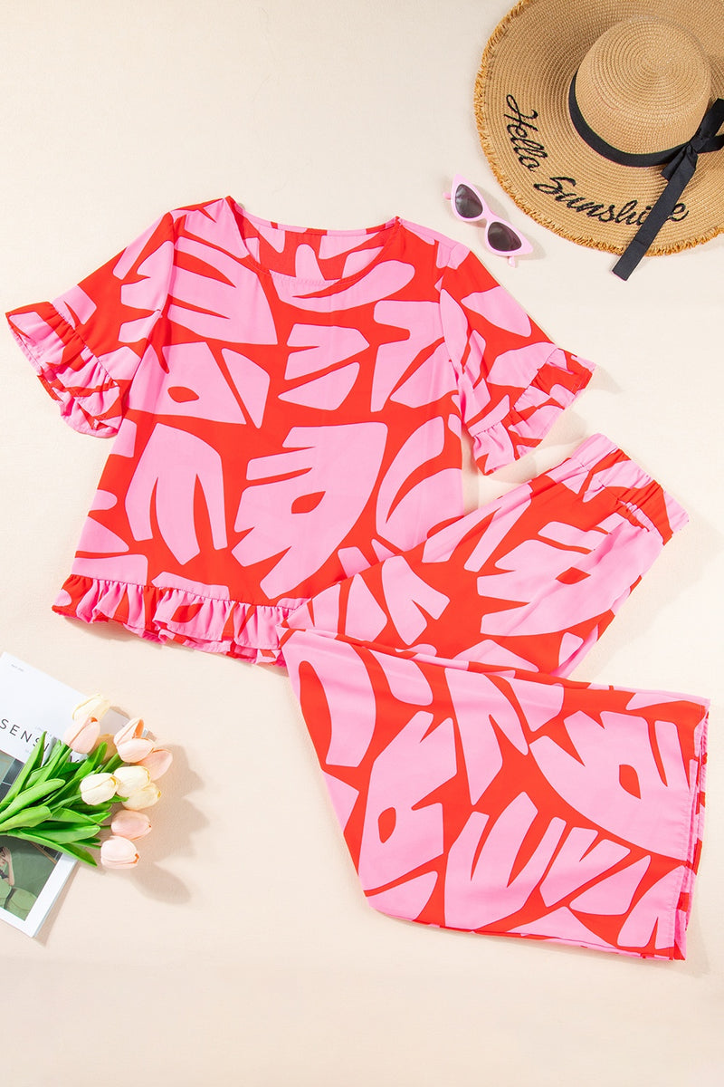 Poppy Printed Round Neck Top and Pants Set