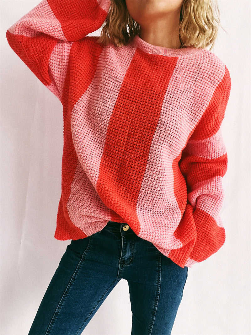 Gilly Color Block Round Neck Long Sleeve Sweater- Deal of the Day!