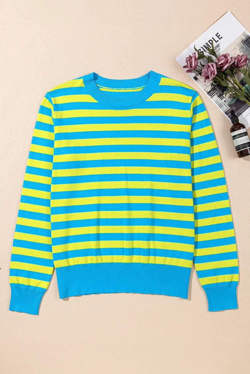 Isabella Striped Round Neck Long Sleeve Sweater