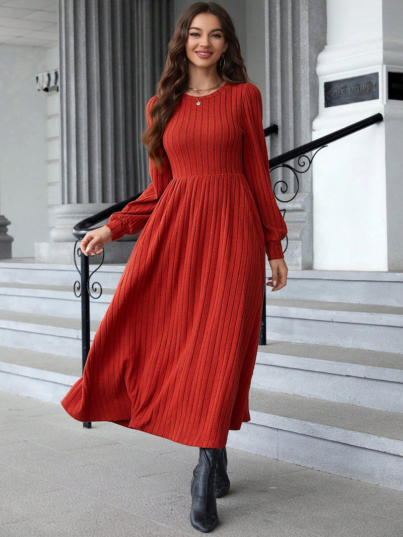 Sonya Ribbed Round Neck Long Sleeve Dress