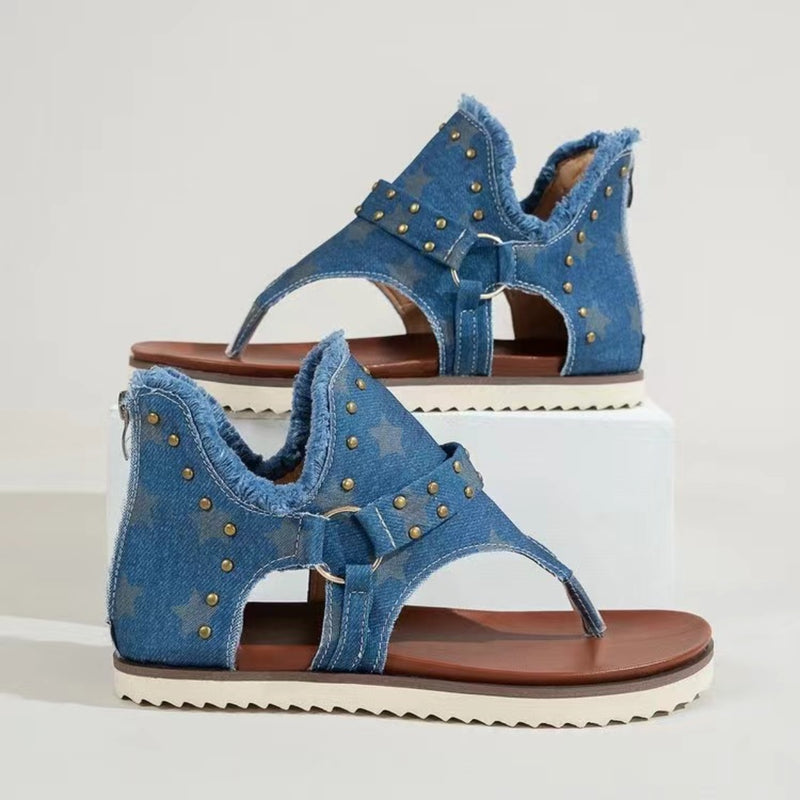 August Studded Raw Hem Flat Sandals