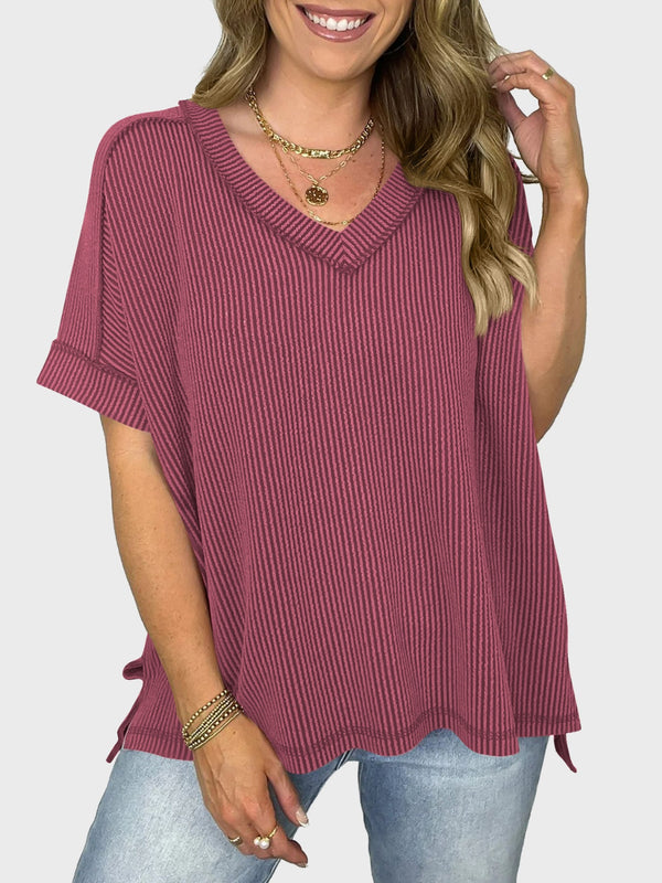 Dani Lovelet Texture V-Neck Half Sleeve T-Shirt