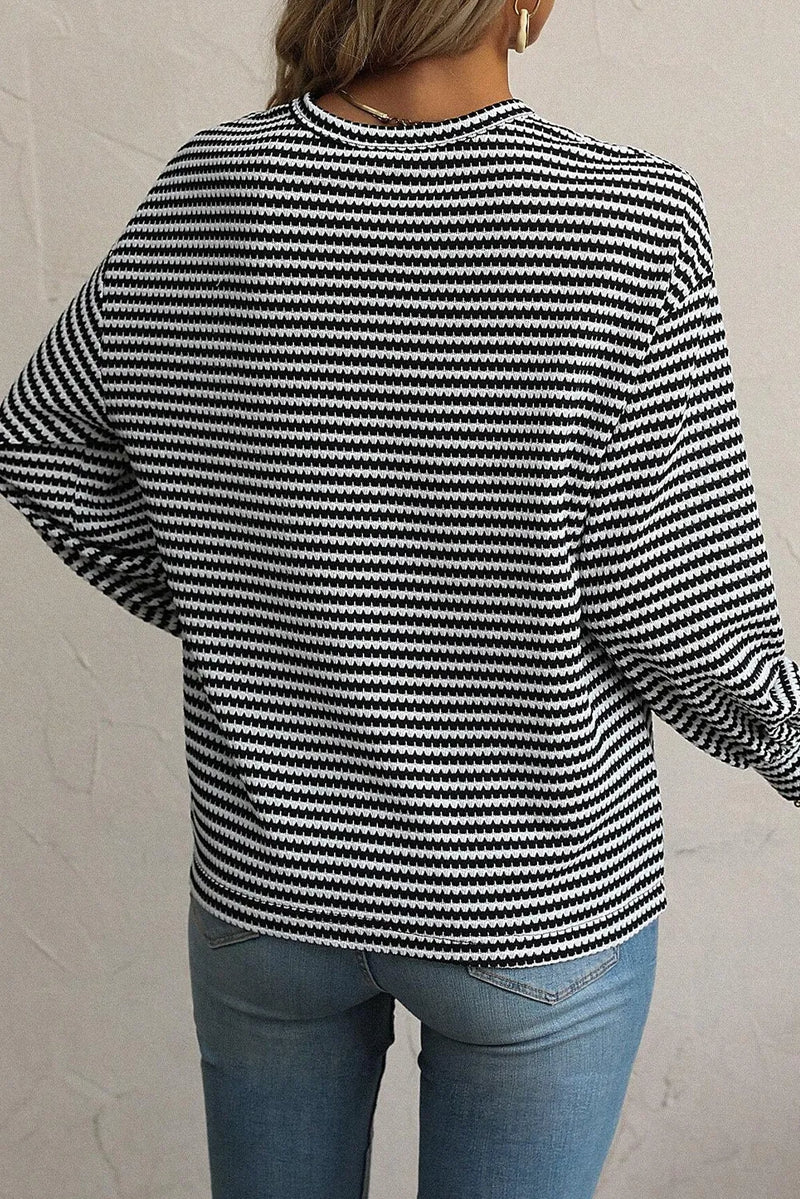 Kristen Striped Round Neck Long Sleeve Top