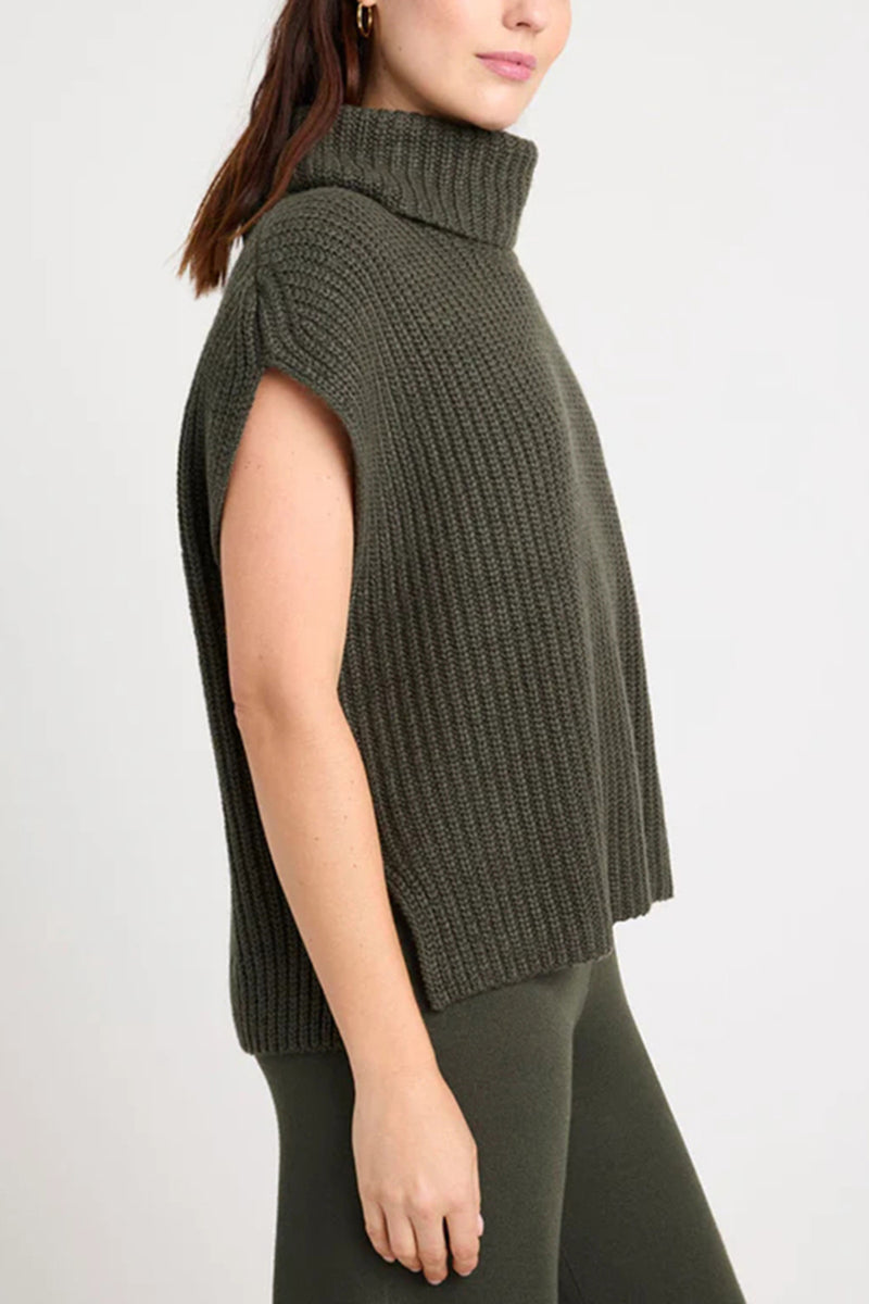 Alden Slit Turtleneck Cap Sleeve Sweater