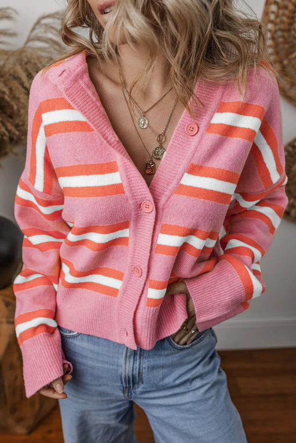 Katalina Striped Button Up Long Sleeve Cardigan