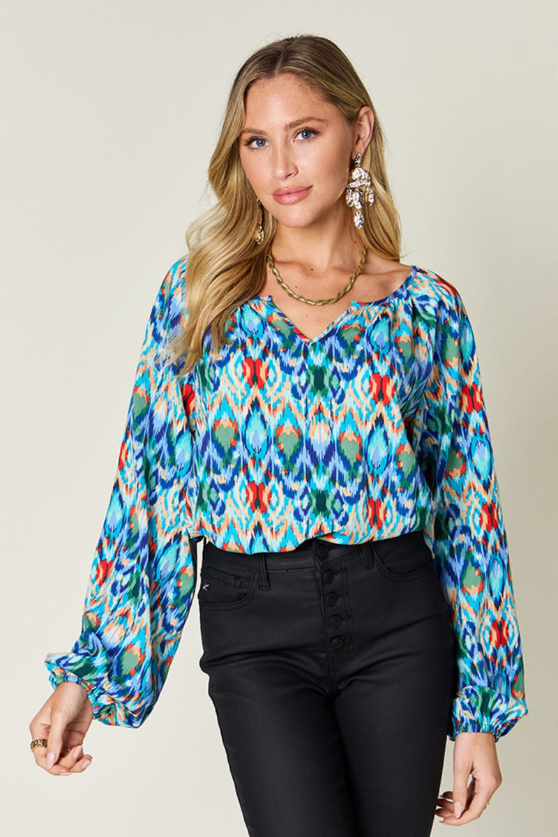 Dani Full Size Printed Balloon Sleeve Blouse