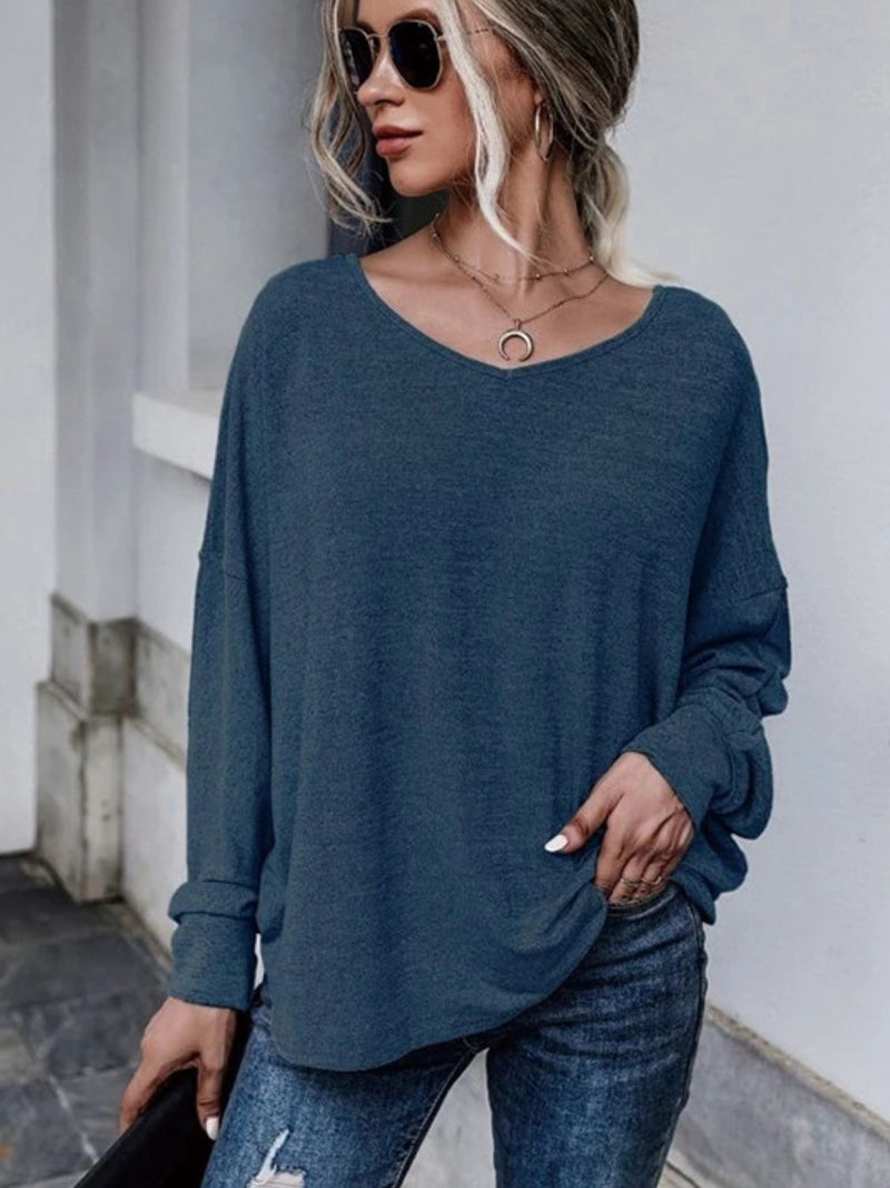 Charlie Full Size Double Tie Drop Shoulder Long Sleeve T-Shirt