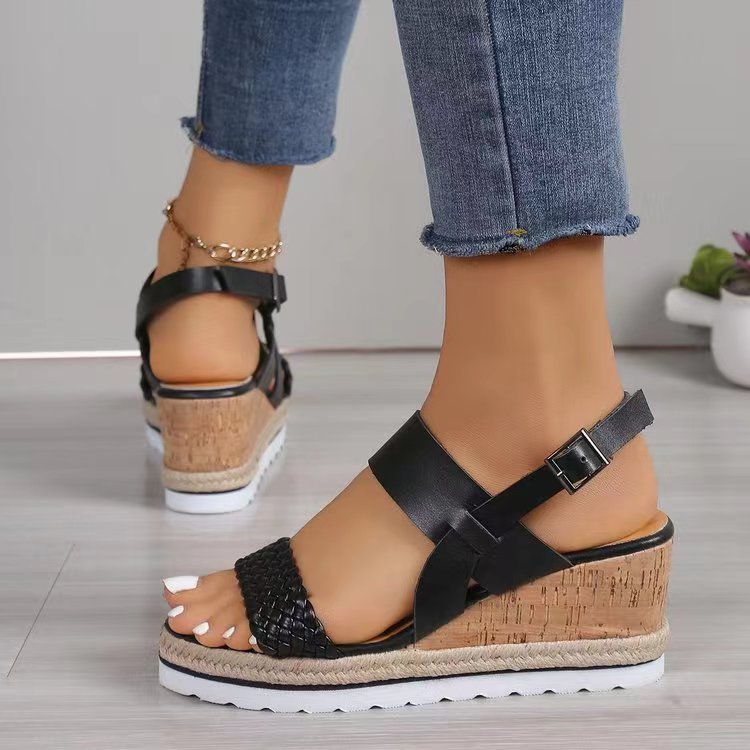 Hemley Leather Woven Wedge Sandals