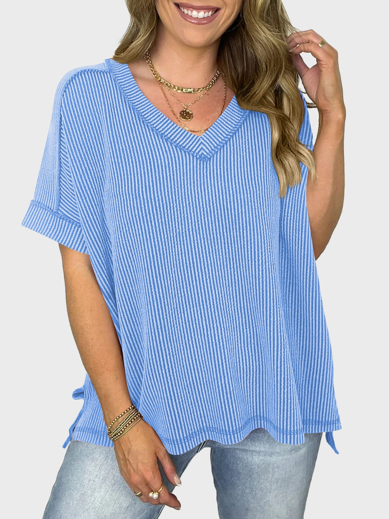 Dani Lovelet Texture V-Neck Half Sleeve T-Shirt