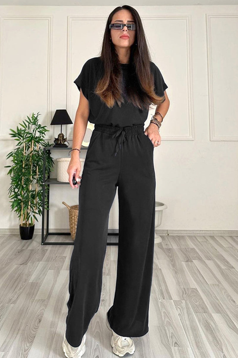 Bennie Round Neck Short Sleeve Top and Drawstring Pants Set