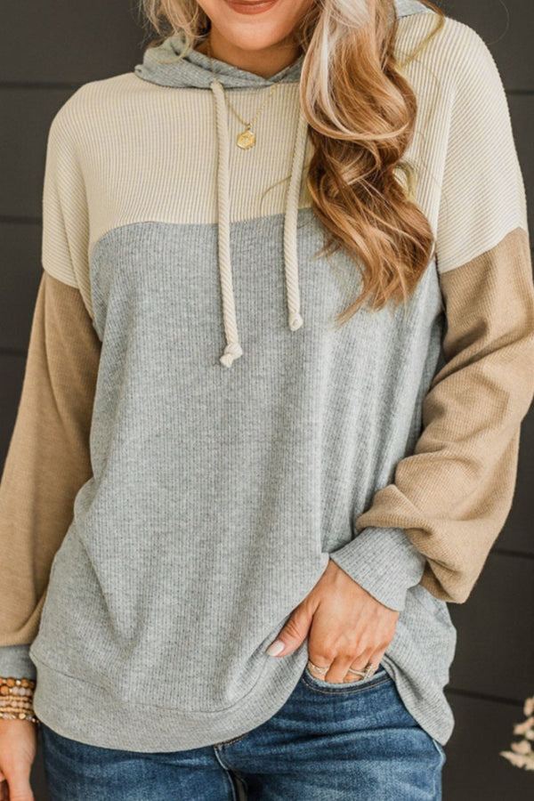 Olivia Drawstring Color Block Long Sleeve Hoodie