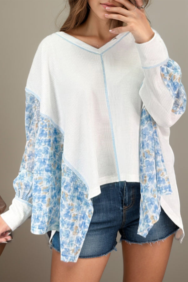 Vail Printed V-Neck Long Sleeve Blouse