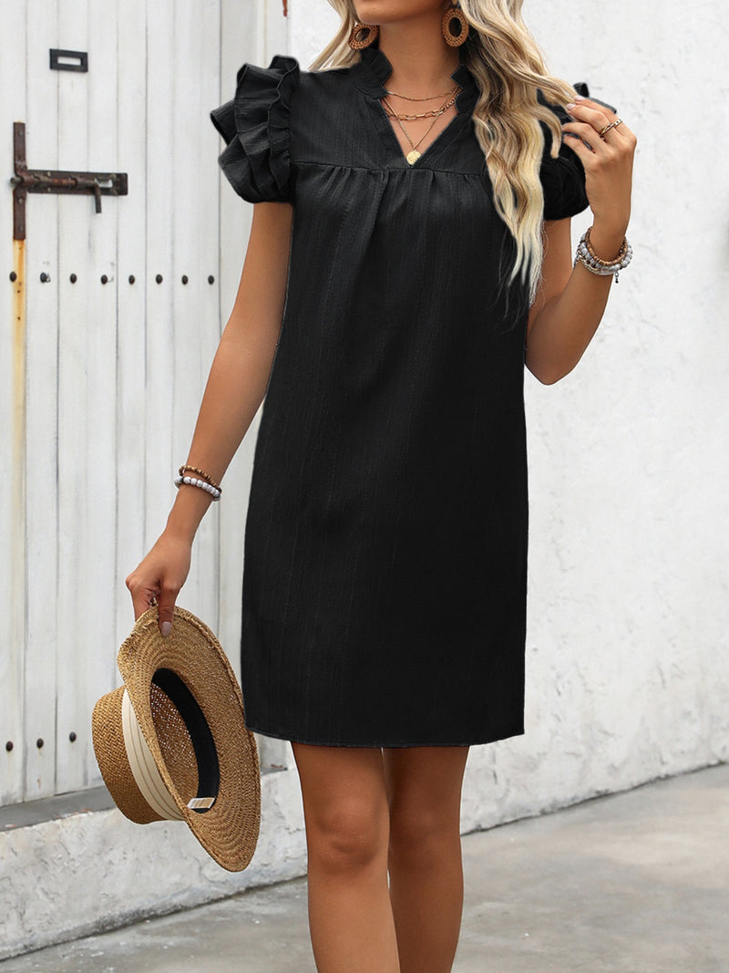 Genesis Ruffled Notched Cap Sleeve Mini Dress