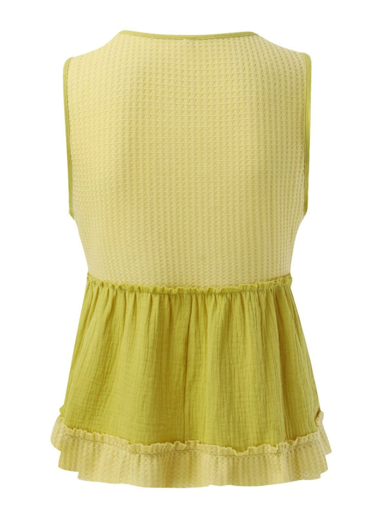 Brooke Waffle-Knit Frill V-Neck Tank