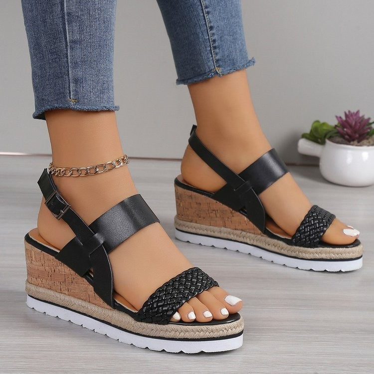 Hemley Leather Woven Wedge Sandals