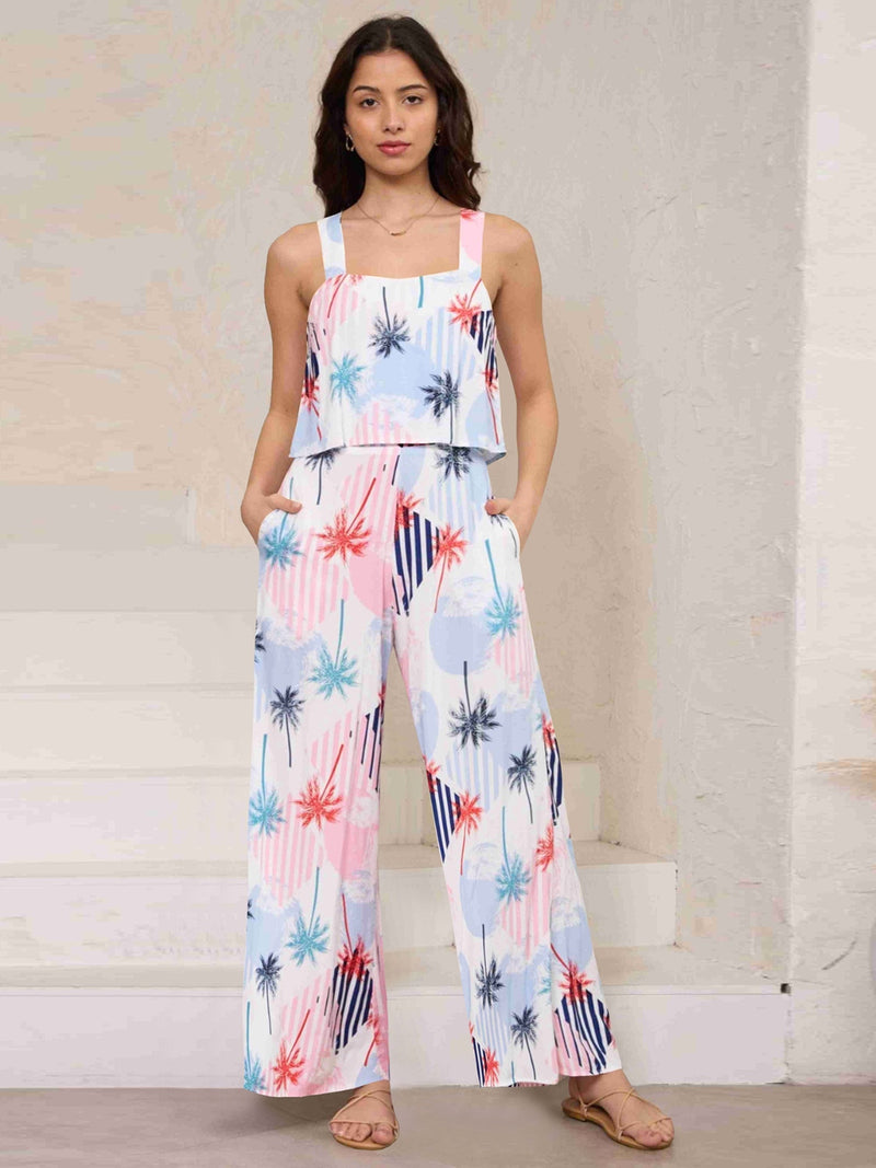 Adalee Printed Wide Strap Top and Pants Set