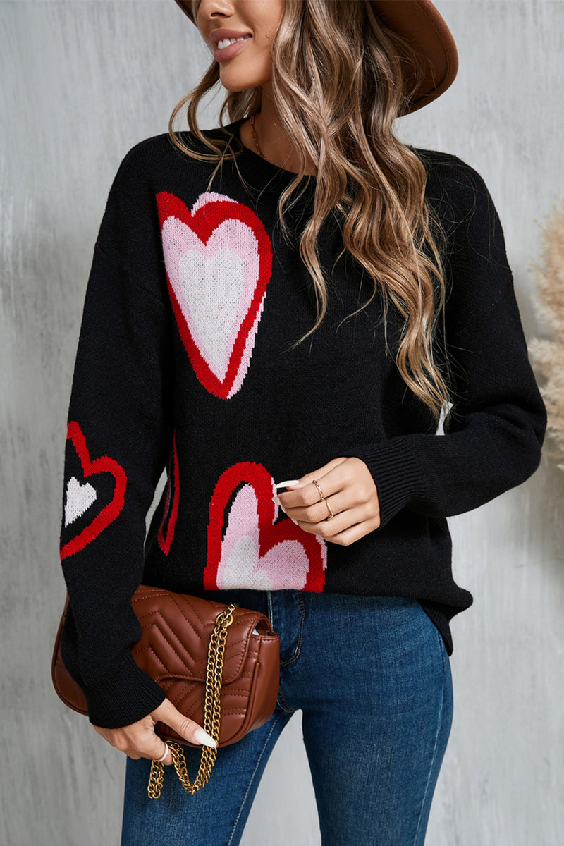 Emma Heart Round Neck Long Sleeve Sweater