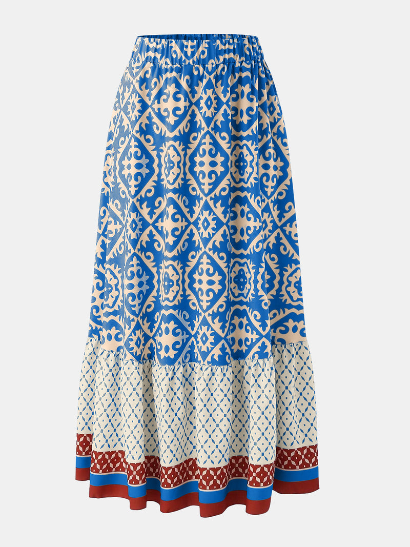 Thalia Geometric Elastic Waist Maxi Skirt