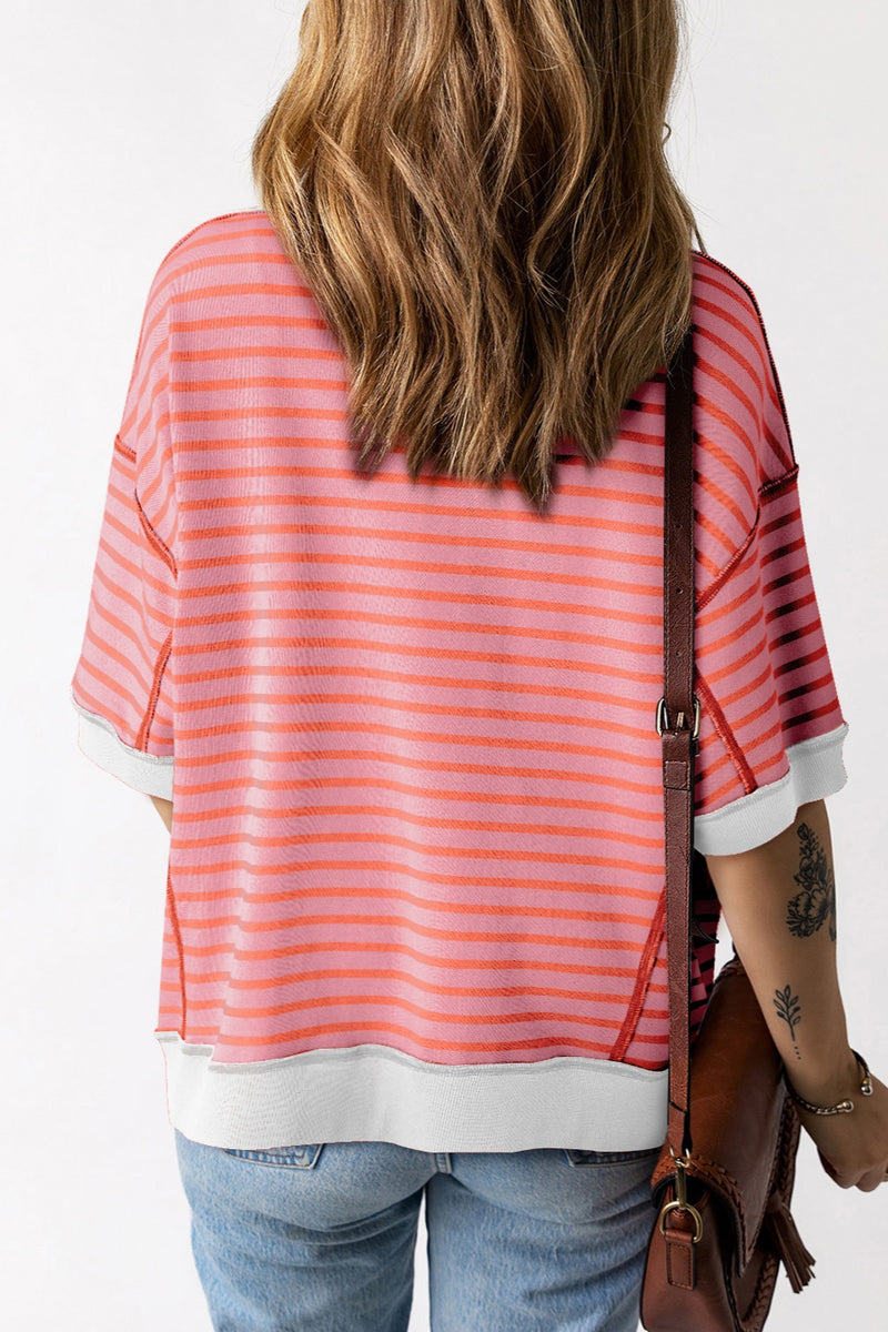 Lisa Striped Round Neck Half Sleeve T-Shirt