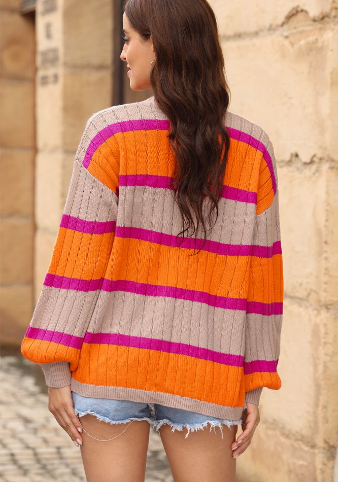 Mary Contrast Striped Drop Shoulder Open Front Cardigan