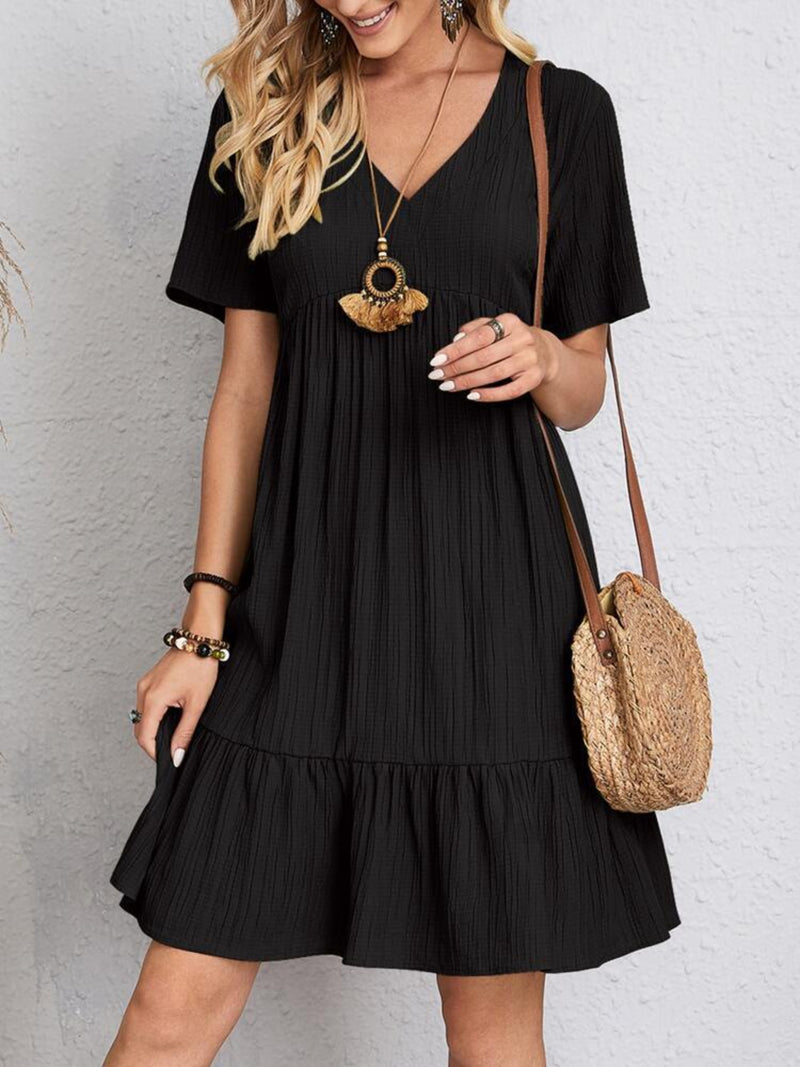 Jovie Full Size V-Neck Short Sleeve Dress