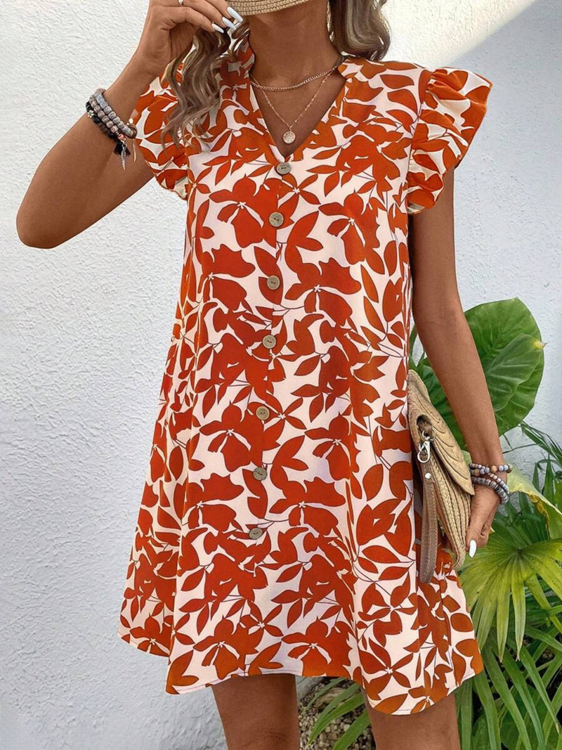 Sloane Printed Notched Cap Sleeve Mini Dress