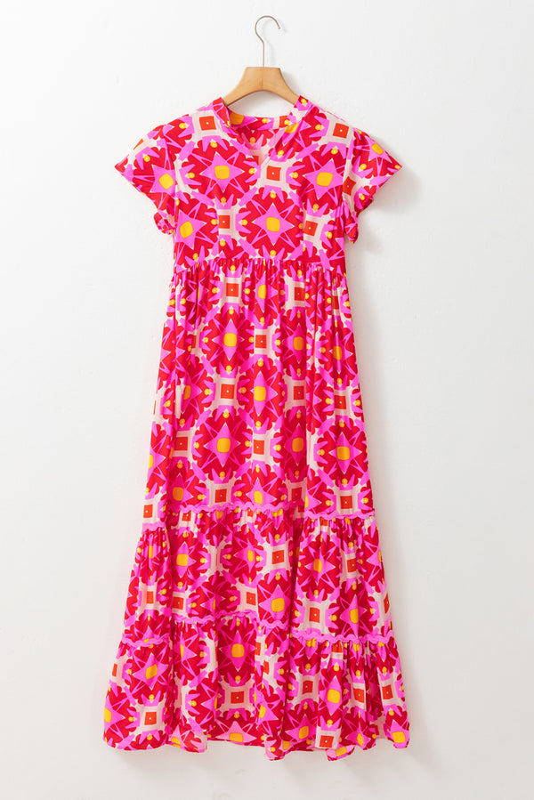 Harmony Printed Notched Cap Sleeve Dress