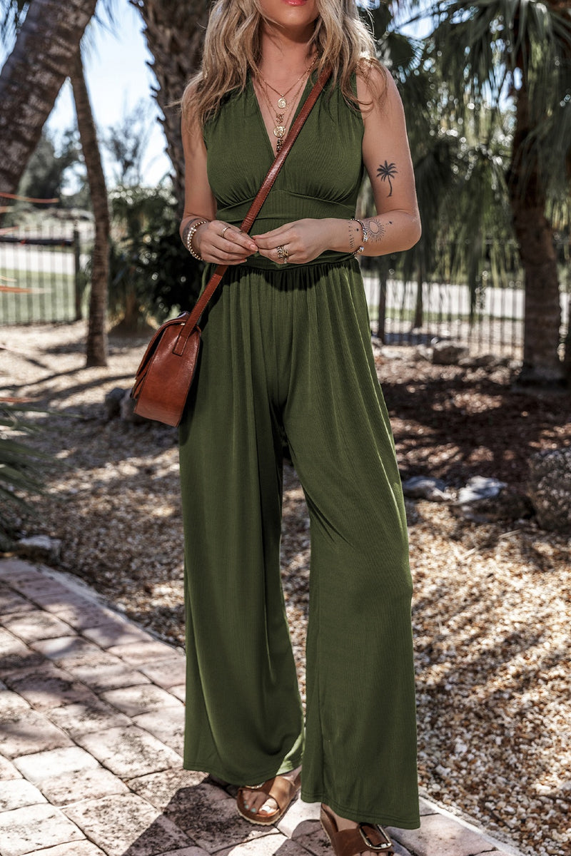 Ginny V-Neck Sleeveless Wide Leg Jumpsuit