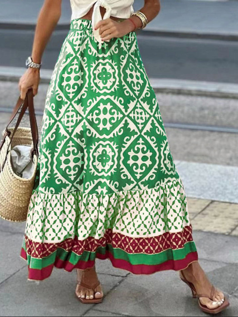 Thalia Geometric Elastic Waist Maxi Skirt