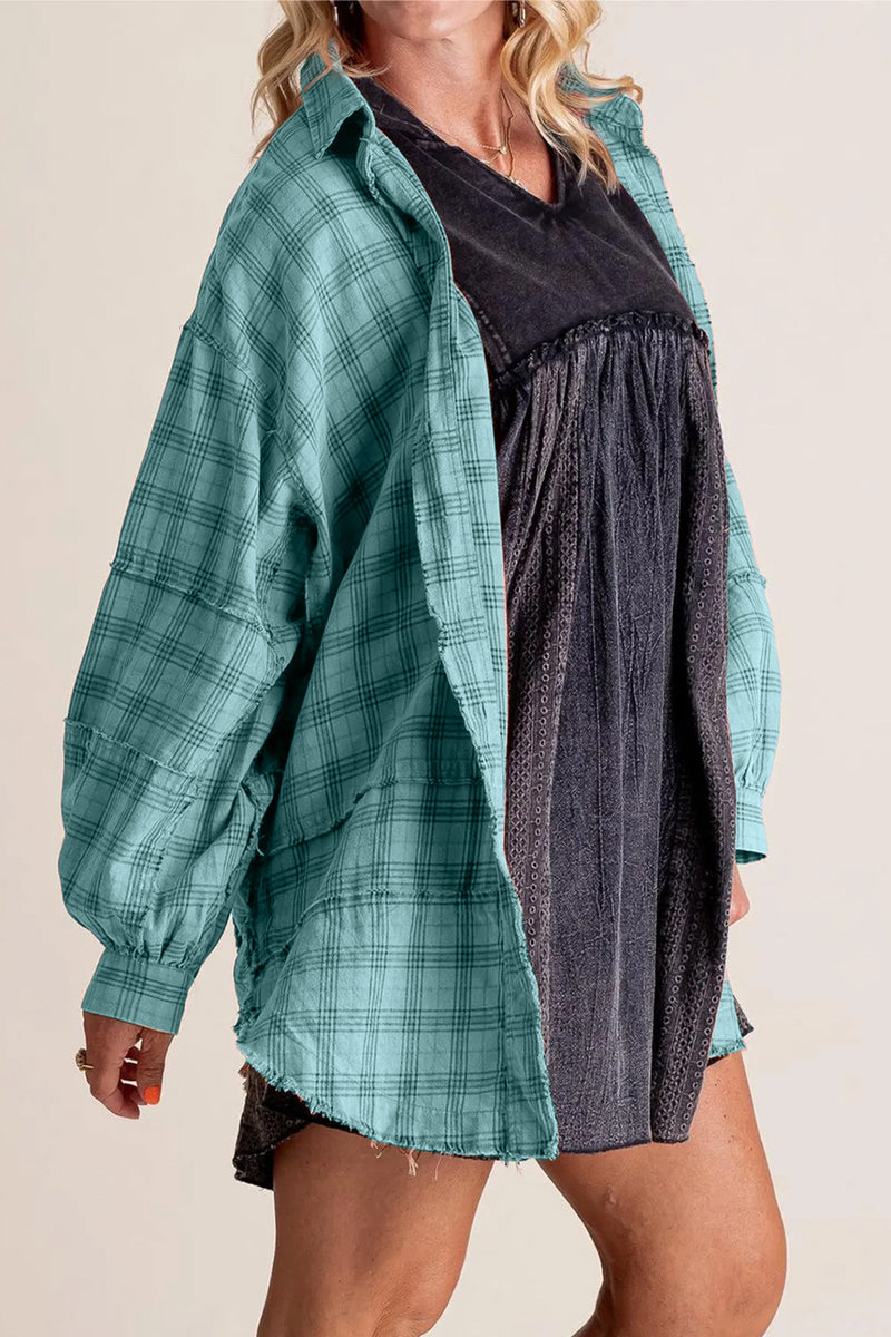 Cullan Exposed Seam Plaid Collared Neck Long Sleeve Shirt