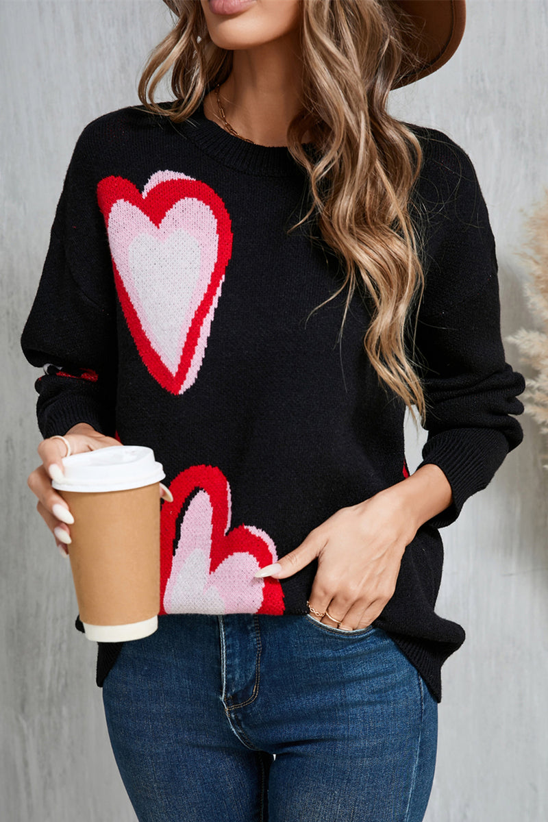 Emma Heart Round Neck Long Sleeve Sweater