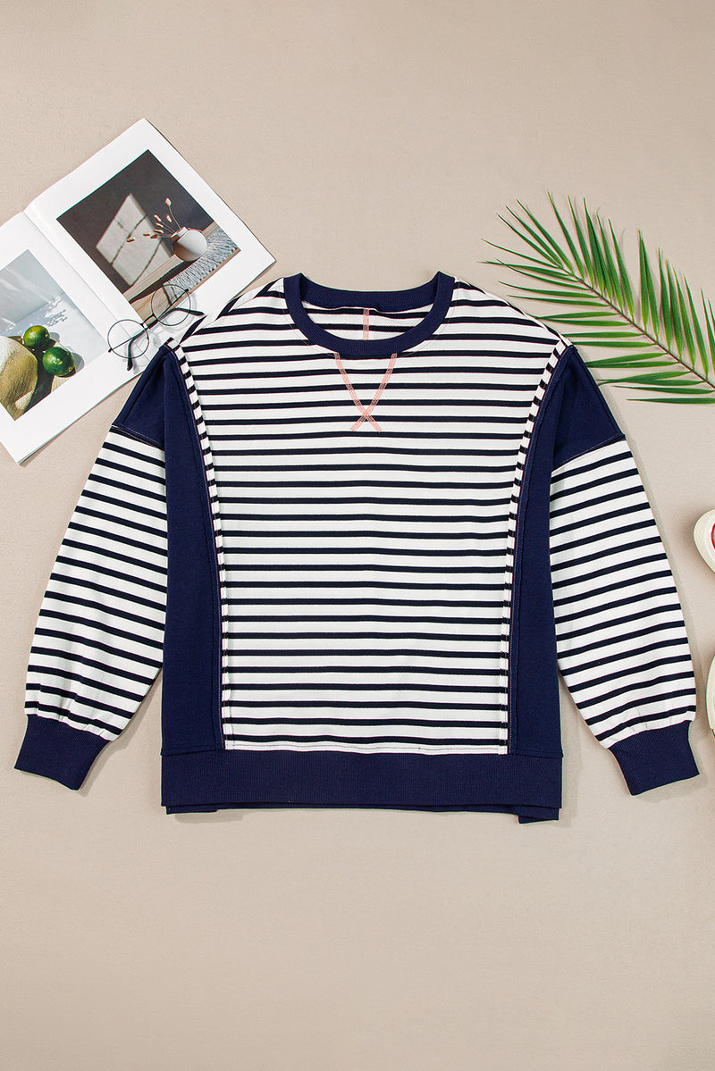 Melissa Exposed Seam Striped Long Sleeve Sweatshirt